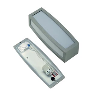 230084 MERIDIAN BOX wall lamp, silvergrey, E27, max. 20W, with motion detector, Marbel